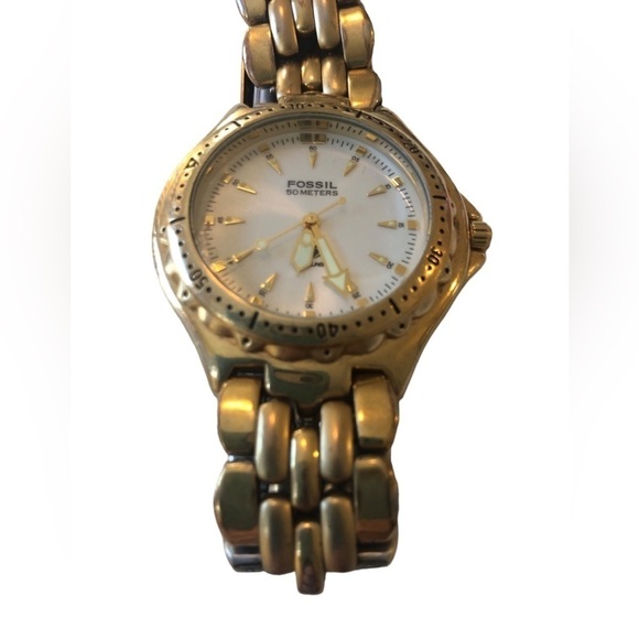 VTG Fossil Blue 50 Meters AM3117 Gold Tone Diver’s Watch Water Resistant Defect - Picture 2 of 5